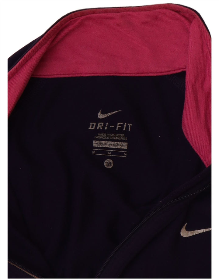 Nike Womens Dri Fit Pullover Tracksuit Top UK 12 Medium Navy Blue Nylon
