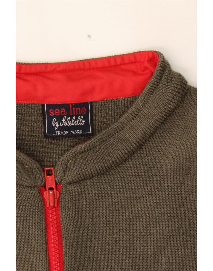 VINTAGE Mens Cardigan Sweater Medium Khaki Colourblock Virgin Wool Vintage Vintage and Second-Hand Vintage from Messina Hembry 