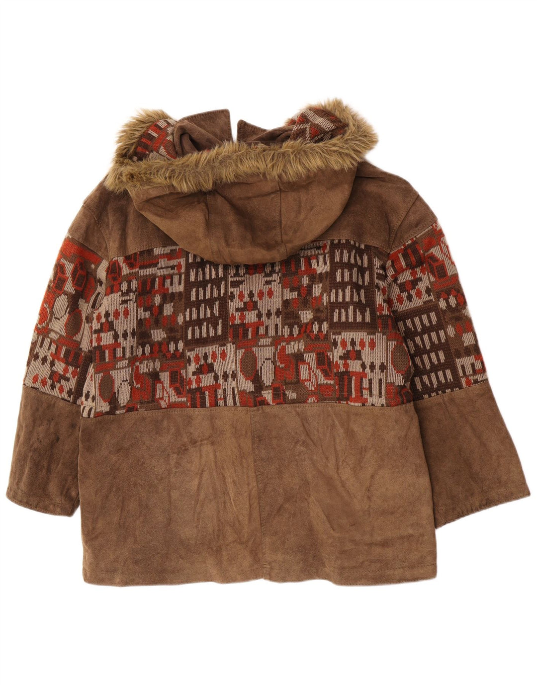 Vintage Womens Suede Oversized Windbreaker Coat IT 46 Large Beige Geometric