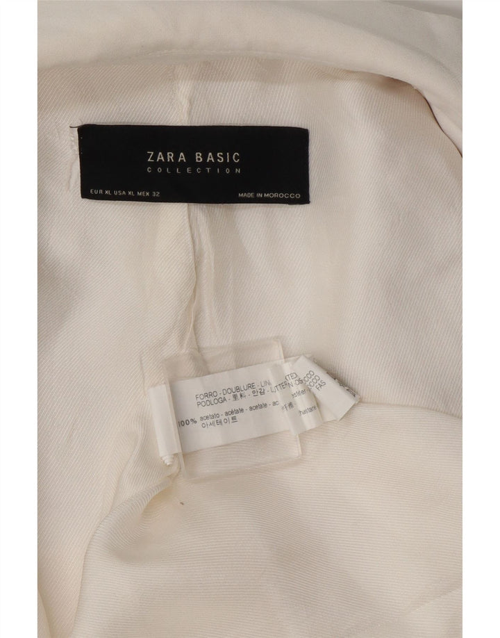 Zara Womens 3/4 Sleeve Open Blazer Jacket UK 18 XL White Acetate