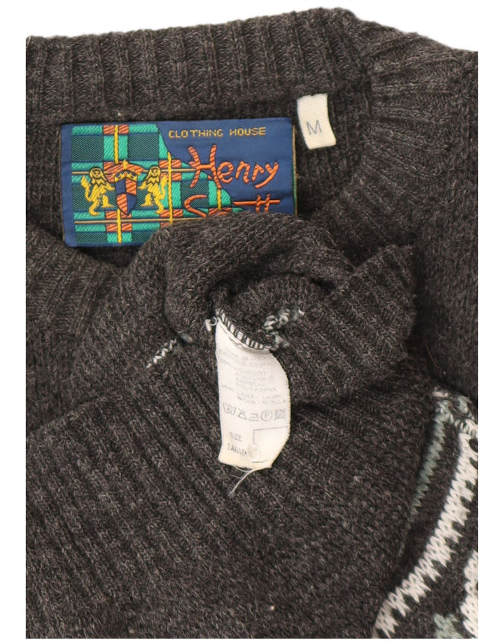 Henry Scott Mens Crew Neck Jumper Sweater Medium Grey Fair Isle Acrylic