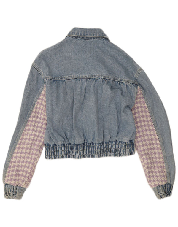 Zara Womens Crop Denim Jacket UK 10 Small Blue Patchwork