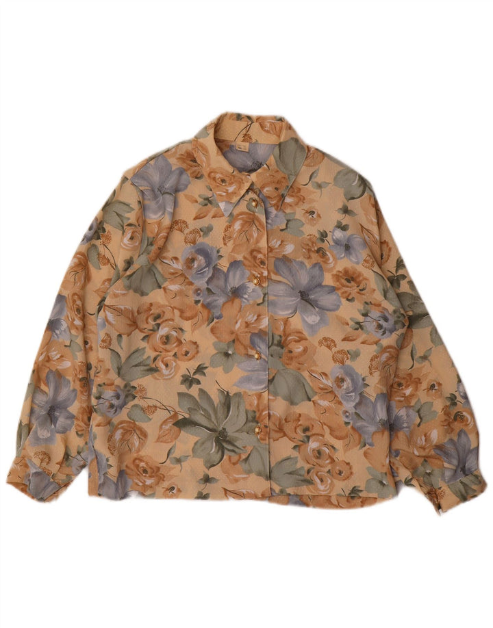 Camicetta da donna VINTAGE UK 14 Poliestere floreale marrone medio