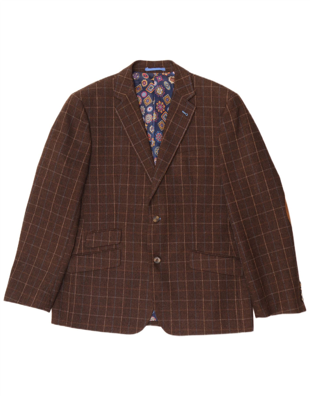 Harvey & Jones Mens Regular Fit Blazer Jacket UK 46 3XL Brown Check