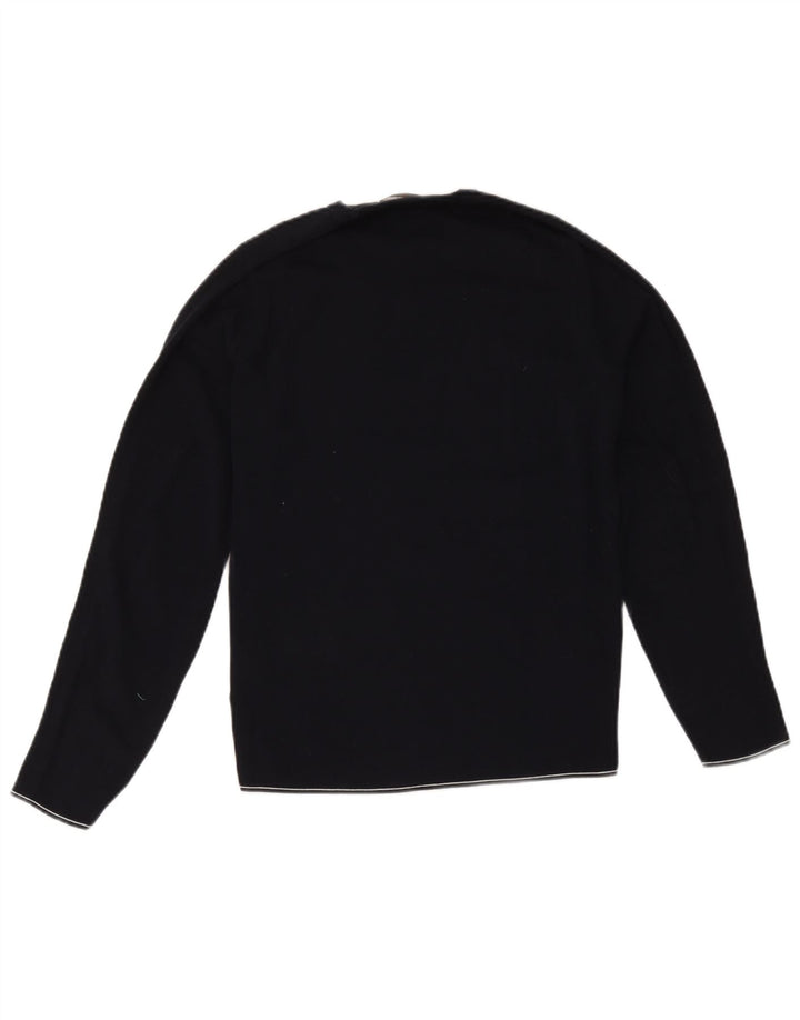 Massimo Dutti Womens Crew Neck Jumper Sweater UK 14 Medium Navy Blue Cotton