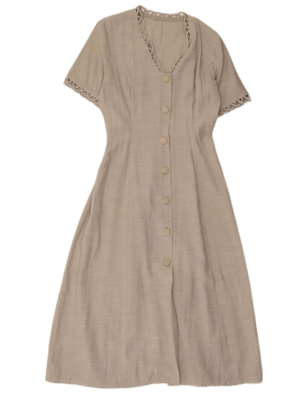 Vintage Womens Short Sleeves Maxi Dress UK 12 Medium Grey