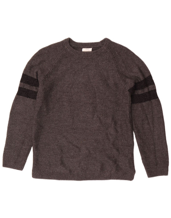 Zara Jungen-Pullover mit grafischem U-Boot-Ausschnitt, 11–12 Jahre, grau gestreiftes Acryl