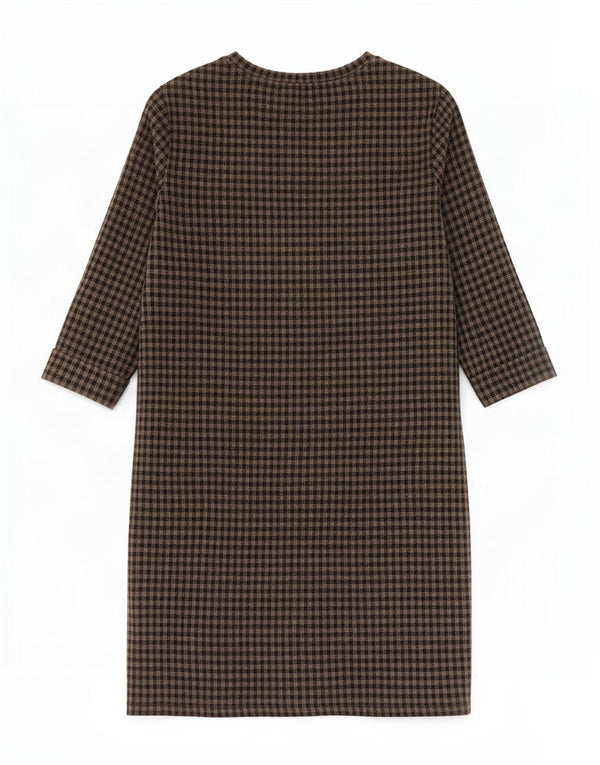 Marks & Spencer Womens 3/4 Sleeve Shift Dress UK 10 Small Grey Gingham