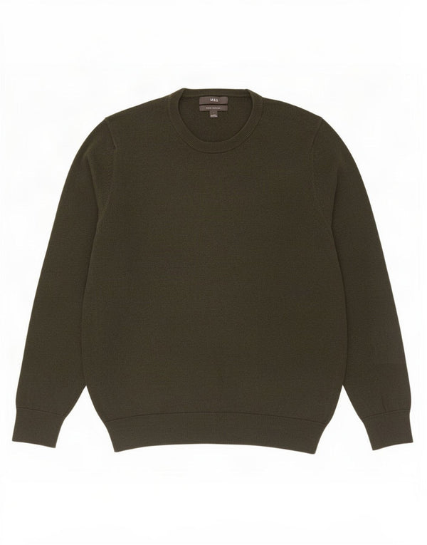 Maglione maglione girocollo da uomo Marks & Spencer grande cotone kaki