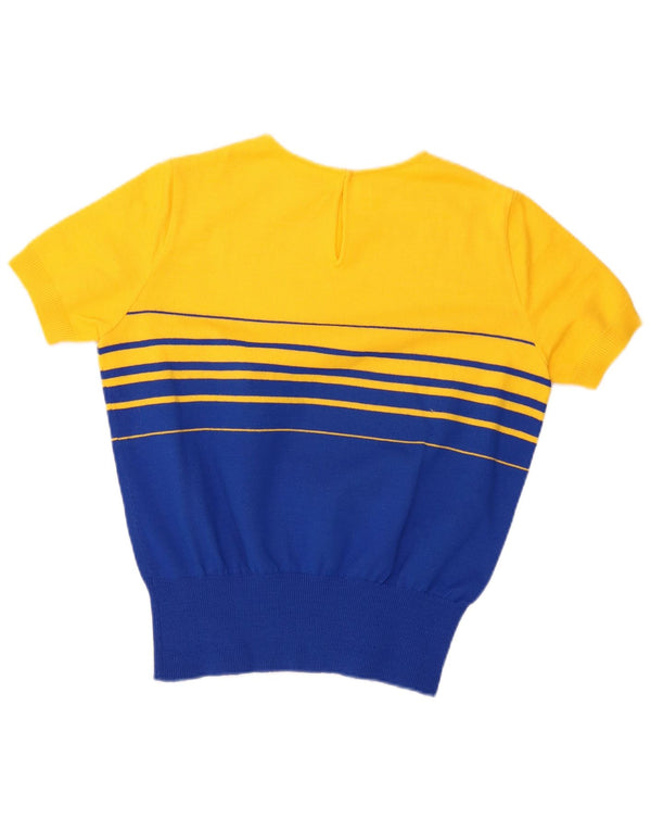 Maglione maglione girocollo da donna vintage UK 16 grande blocco colore giallo