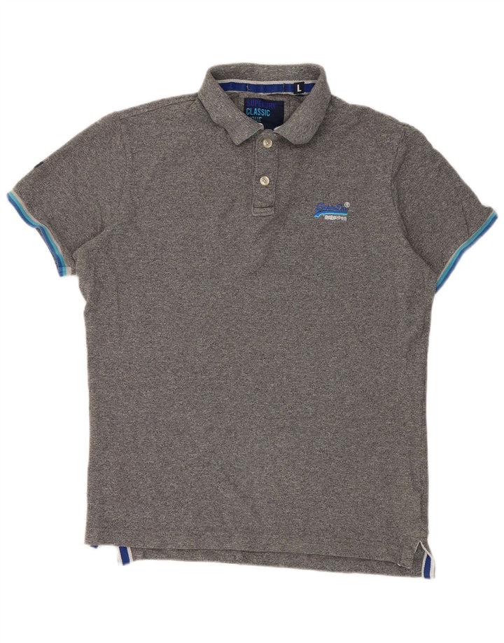 Superdry Mens Polo Shirt Large Grey Flecked Cotton
