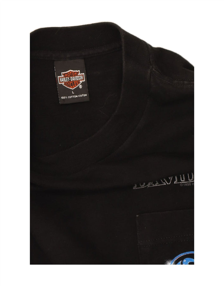 HARLEY DAVIDSON Mens 1998 Graphic Top Long Sleeve Large Black Cotton 90s Vintage Harley Davidson and Second-Hand Harley Davidson from Messina Hembry 