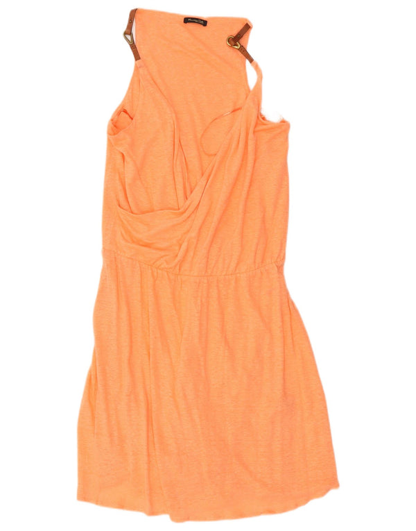 Massimo Dutti Dame Skede Kjole UK 12 Medium Orange Flecked Linen