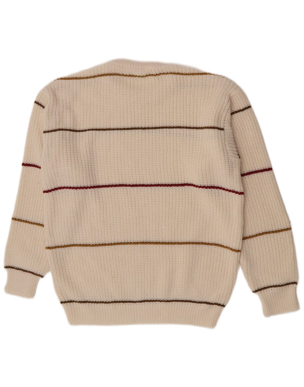 Vintage herre rund hals sweater medium off hvid stribet akryl