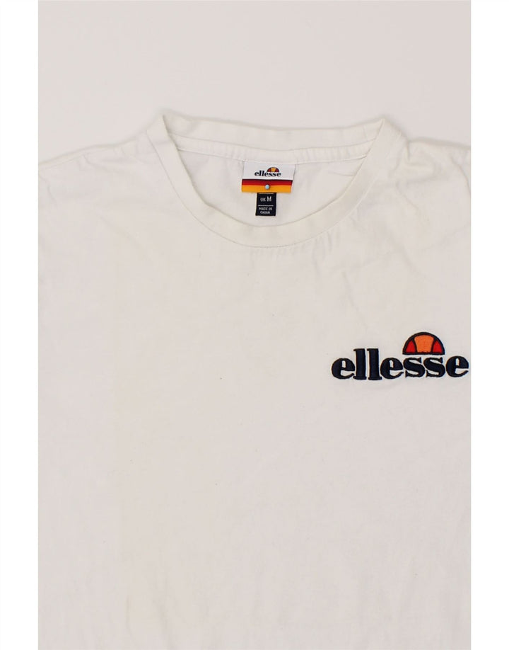 ELLESSE Womens T-Shirt Top UK 12 Medium White Cotton Vintage Ellesse and Second-Hand Ellesse from Messina Hembry 