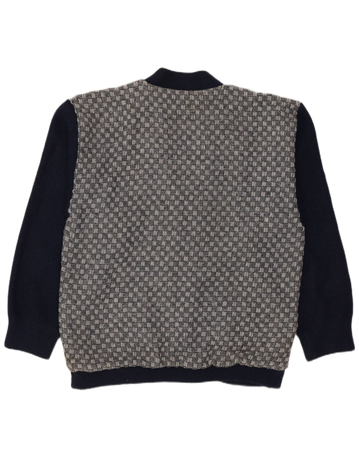 Vintage Mens Cardigan Sweater Medium Navy Blue Geometric