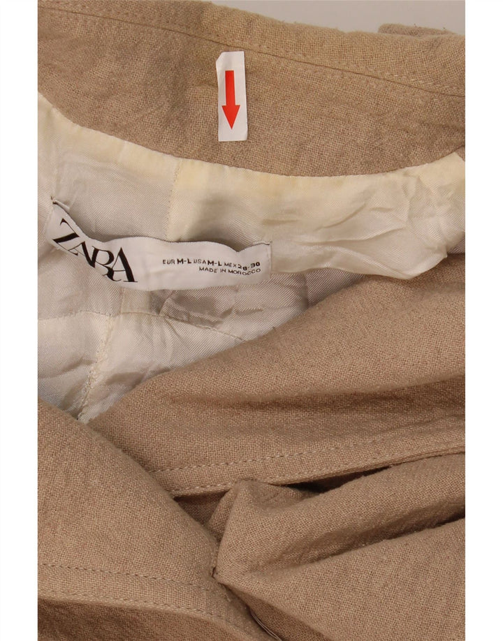 ZARA Womens Double Breasted Coat UK 14 Medium Beige Cotton
