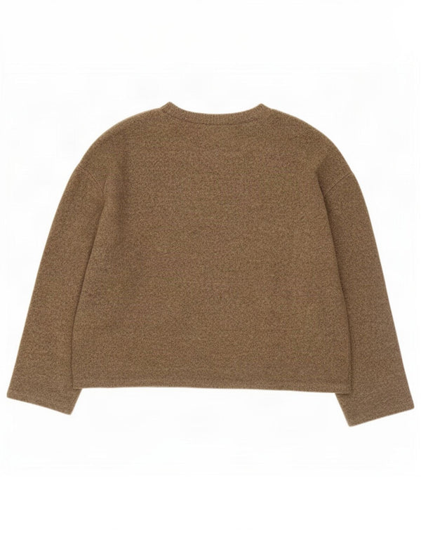 Zara Womens Oversized Top 3/4 Sleeve UK 16 Large Brown Flecked Cotton