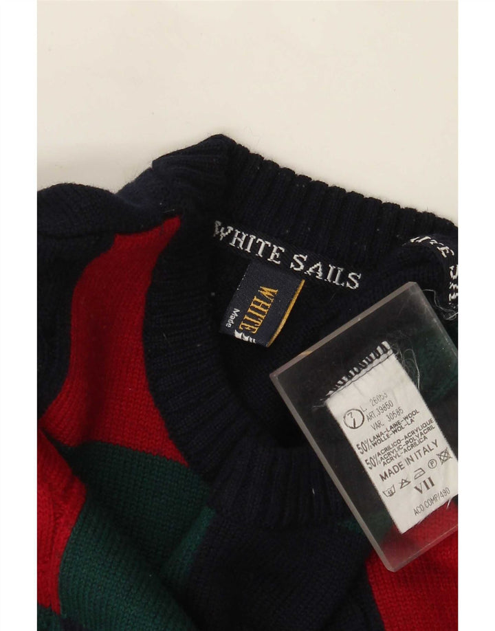 Maglione girocollo da uomo di White Sails, grande, in lana color block blu navy