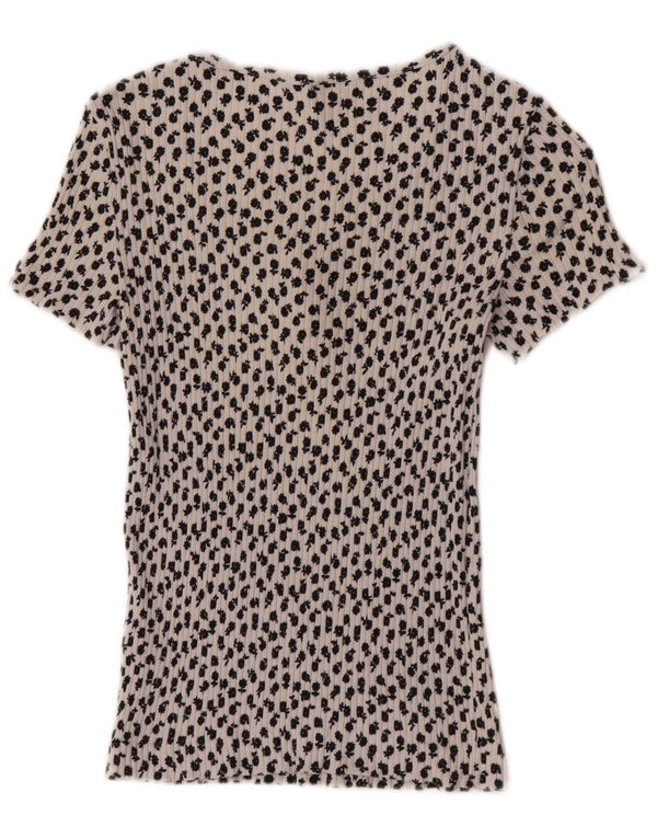 Benetton Womens T-Shirt Top UK 8 Small White Floral Cotton