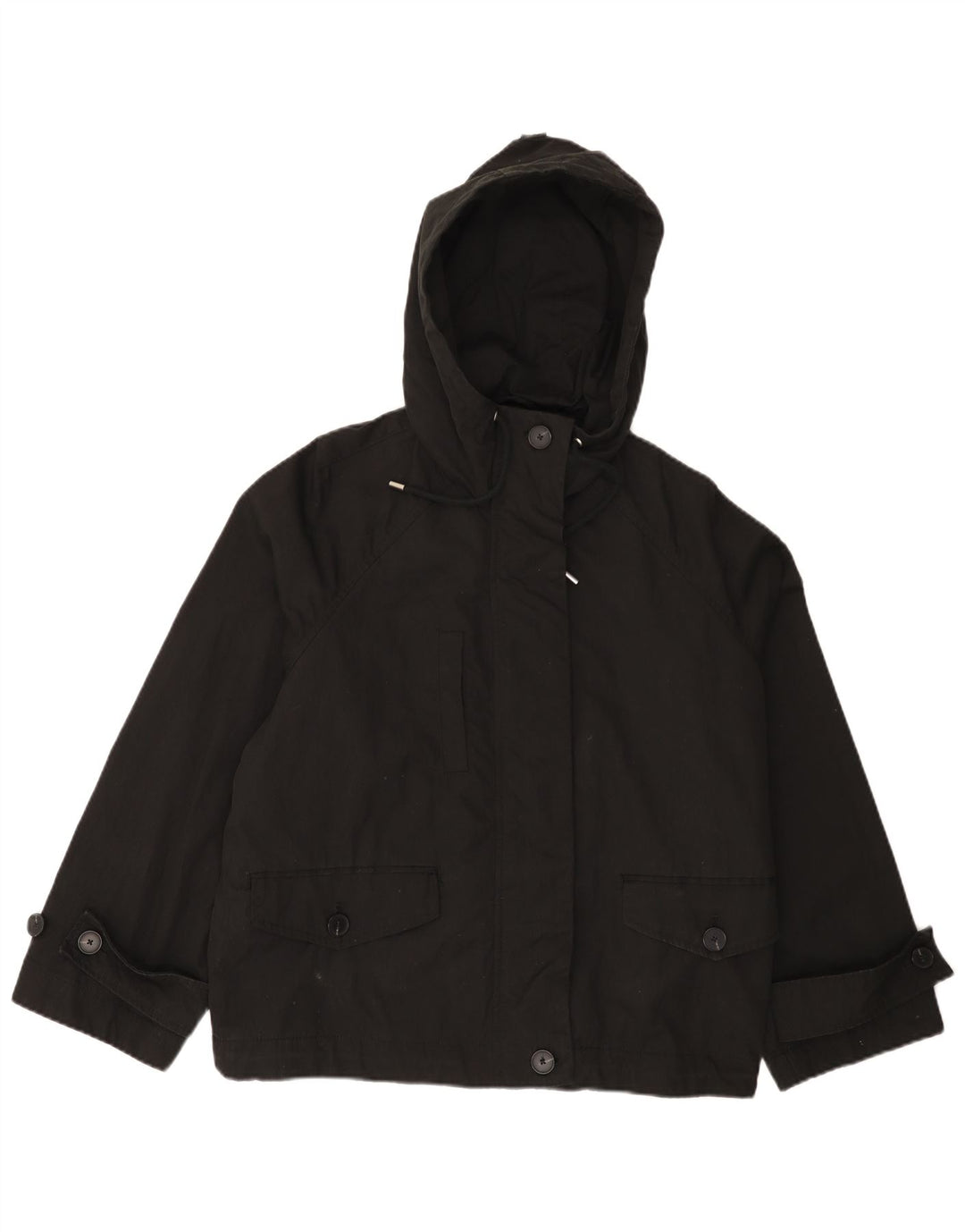 Zara Womens Hooded Oversized Windbreaker Jacket UK 14 Medium Black Cotton