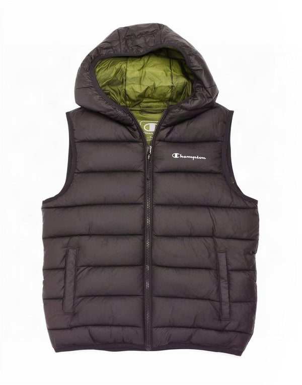 Gilet imbottito con cappuccio Champion per ragazzi 11-12 anni, grande in poliestere nero