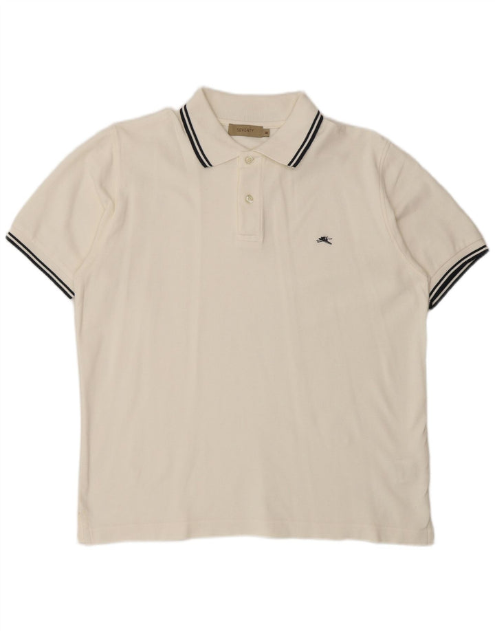 SEVENTY Mens Polo Shirt Medium Off White Cotton