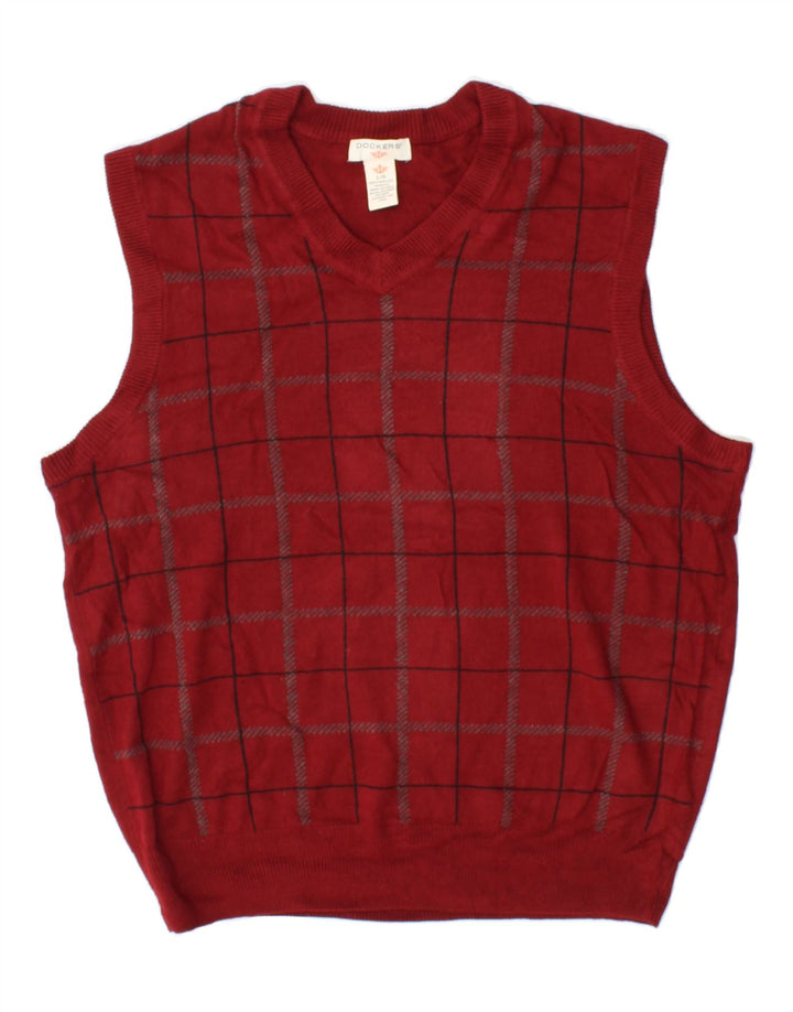 DOCKERS Mens Vest Tank Top Large Red Check Acrylic Vintage Dockers and Second-Hand Dockers from Messina Hembry 