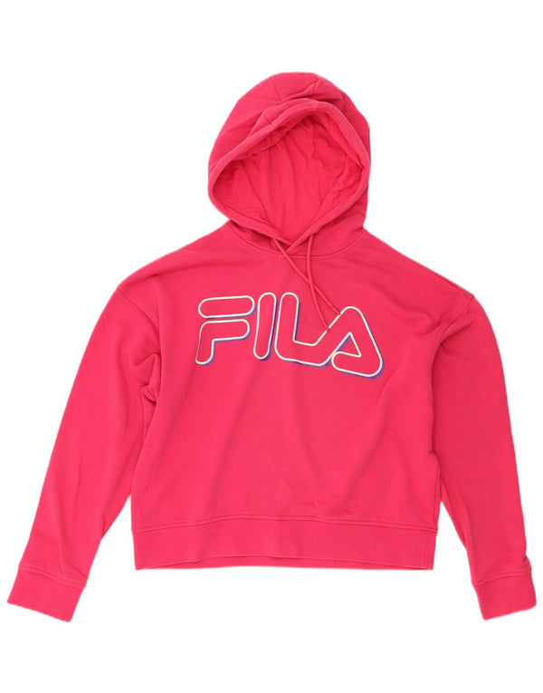 Fila Womens Crop Graphic Oversized Hoodie Jumper UK 6 XS Pink Bomuld