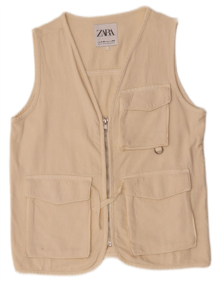 Zara Boys Utility Gilet 9-10 Years Beige Cotton
