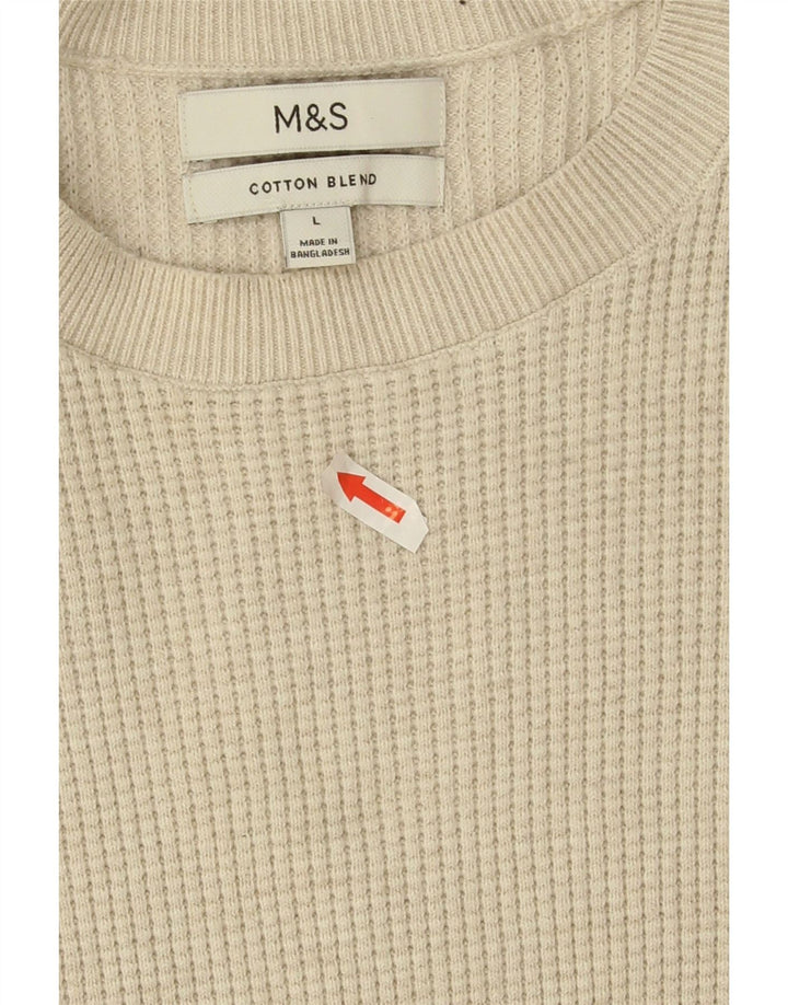 Marks & Spencer Męski sweter z okrągłym dekoltem, duży, beżowy poliester