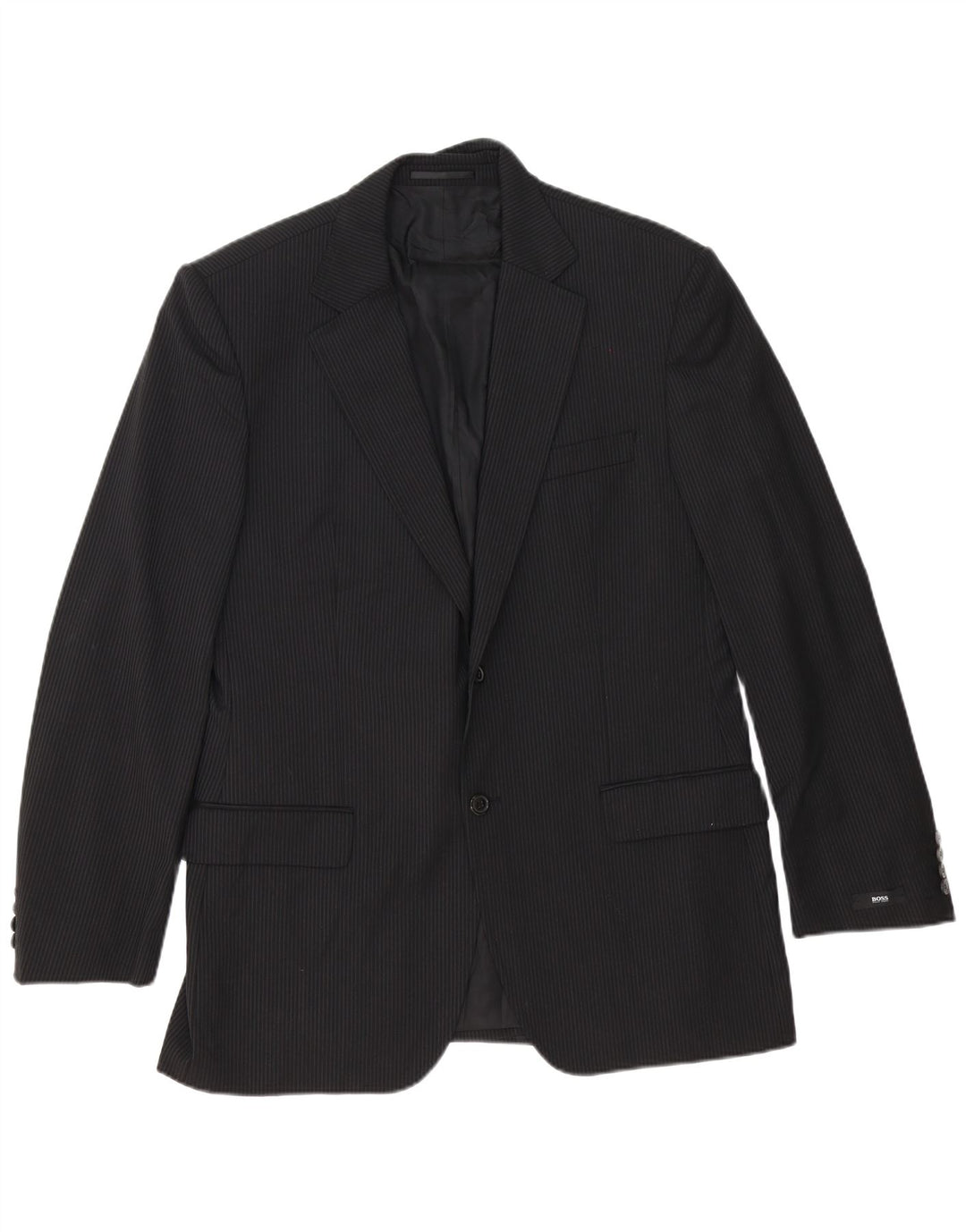 Hugo Boss Mens 2 Button Blazer Jacket EU 54 2XL Black Pinstripe Virgin Wool