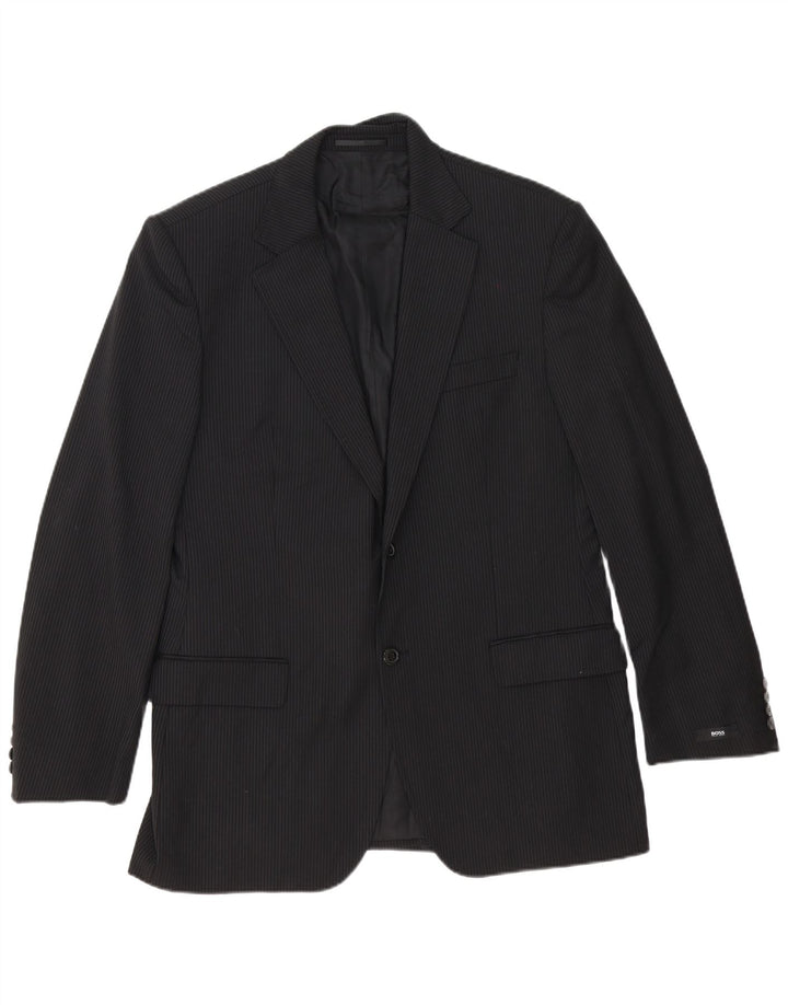Hugo Boss Mens 2 Button Blazer Jacket EU 54 2XL Black Pinstripe Virgin Wool