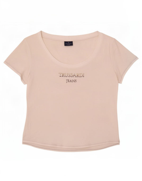 Trussardi Jeans Damen Crop Graphic T-Shirt Top UK 18 XL Weiß