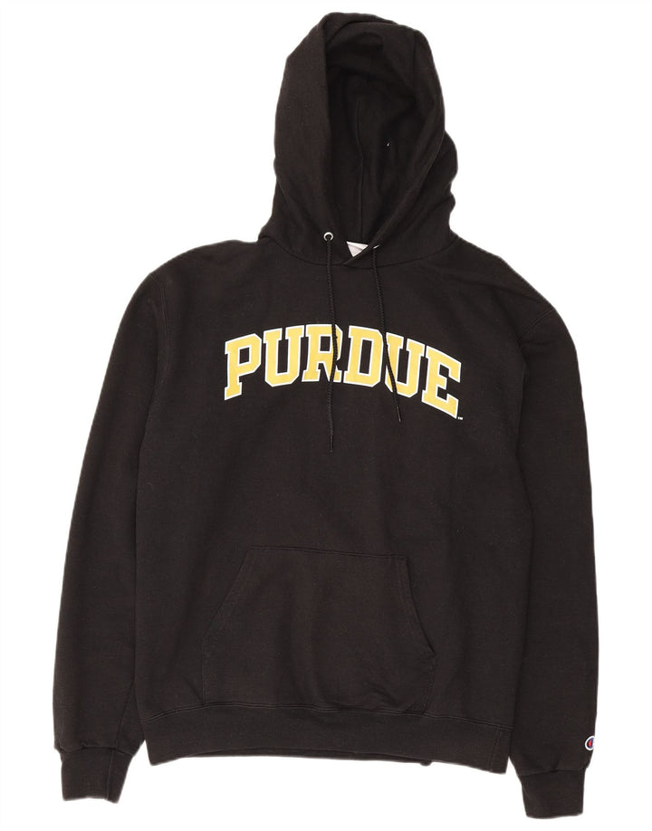 Champion Mens Purdue Graphic Hoodie Jumper Medium Black Cotton