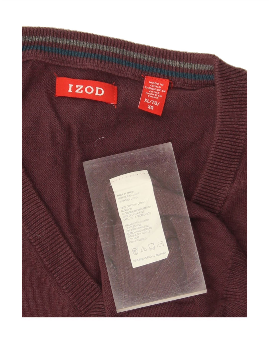 IZOD Mens V-Neck Jumper Sweater XL Maroon Cotton Vintage Izod and Second-Hand Izod from Messina Hembry 