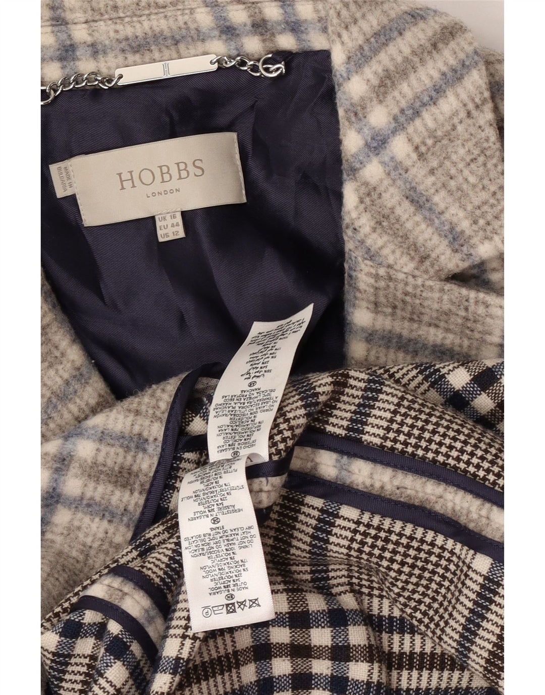 Hobbs Womens Overcoat UK 16 Large  Grey Check Acrylic