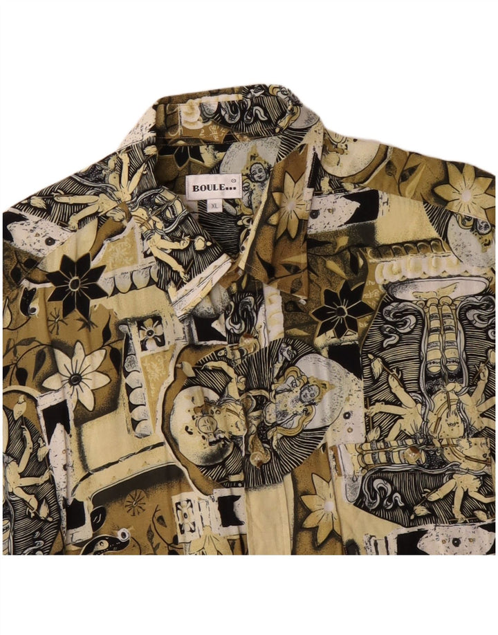 Boulee Mens Abstract Pattern Short Sleeve Shirt XL Green Viscose