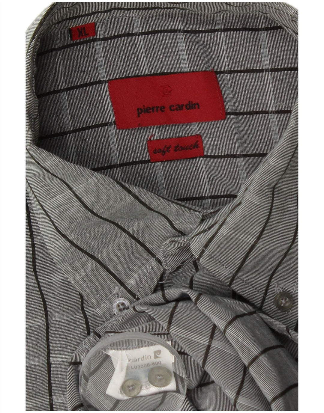 Мужская рубашка с коротким рукавом Pierre Cardin XL серая в клетку из полиэстера