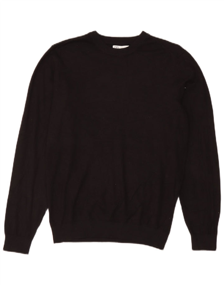 Zara Womens Crew Neck Jumper Sweater UK 14 Medium Black Viscose