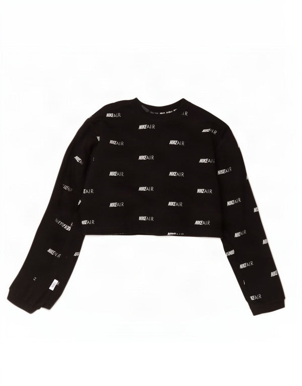 Nike Womens Crop Oversized Graphic Top Long Sleeve UK 10 Small Black Cotton