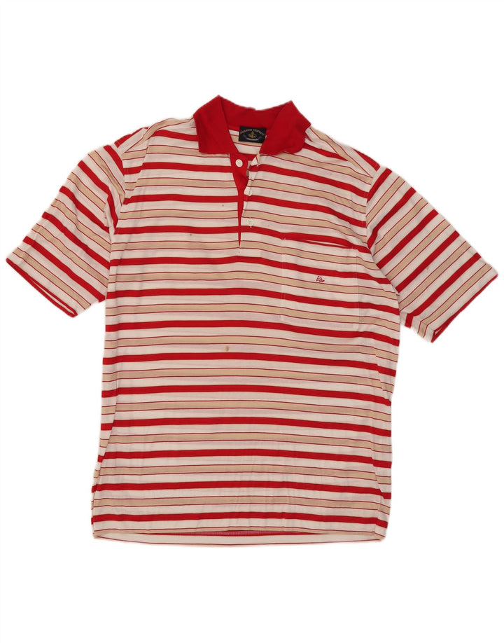 Amerigo Vespucci Mens Polo Shirt Medium Red Striped Cotton