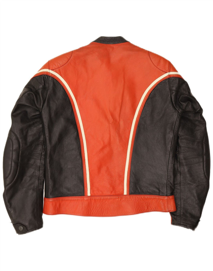 Vintage Womens Leather Racer Jacket IT 52 2XL Red Colourblock