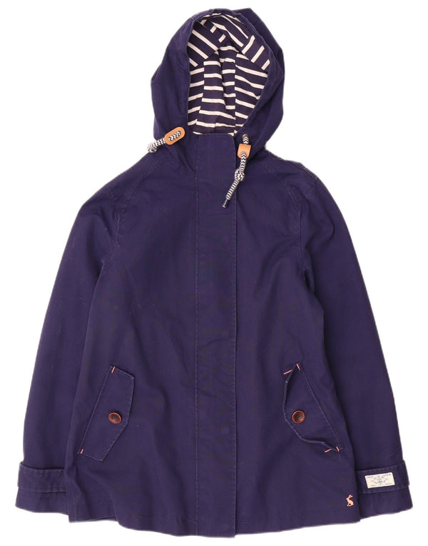 Joules Womens Hooded Rain Jacket UK 10 Small Navy Blue Cotton