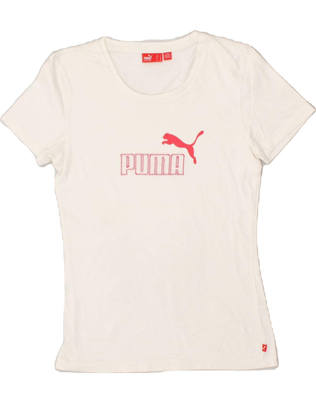 PUMA Womens Graphic T-Shirt Top UK 10 Small White | Vintage Puma | Thrift | Second-Hand Puma | Used Clothing | Messina Hembry 
