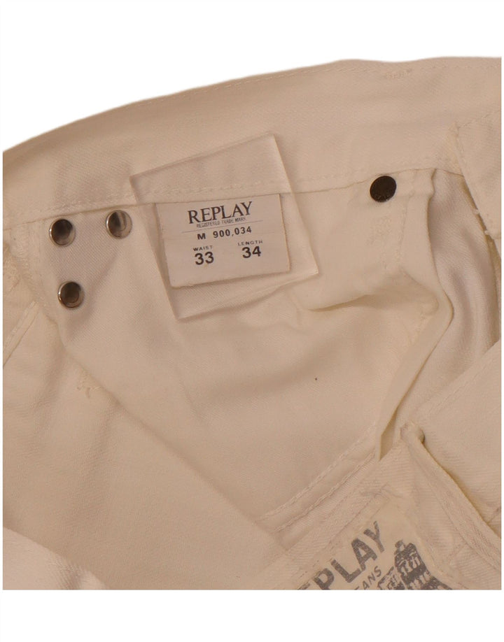 REPLAY Dame Straight Jeans W33 L28 Off White Bomuld