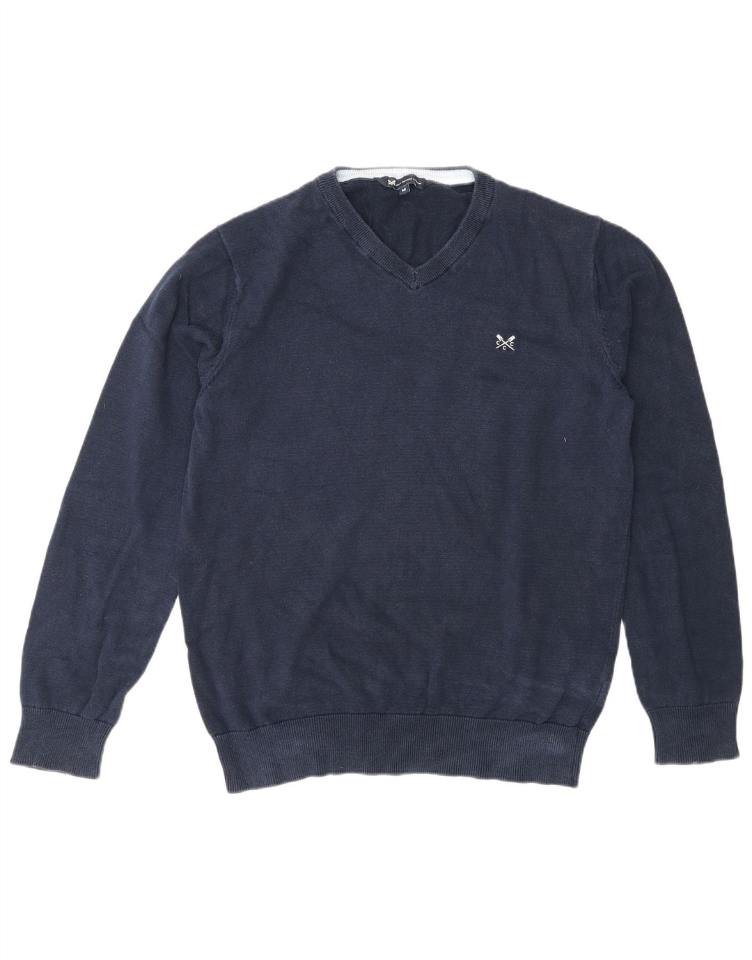 Crew Clothing Mens V-Neck Jumper Sweater Medium Navy Blue Cotton