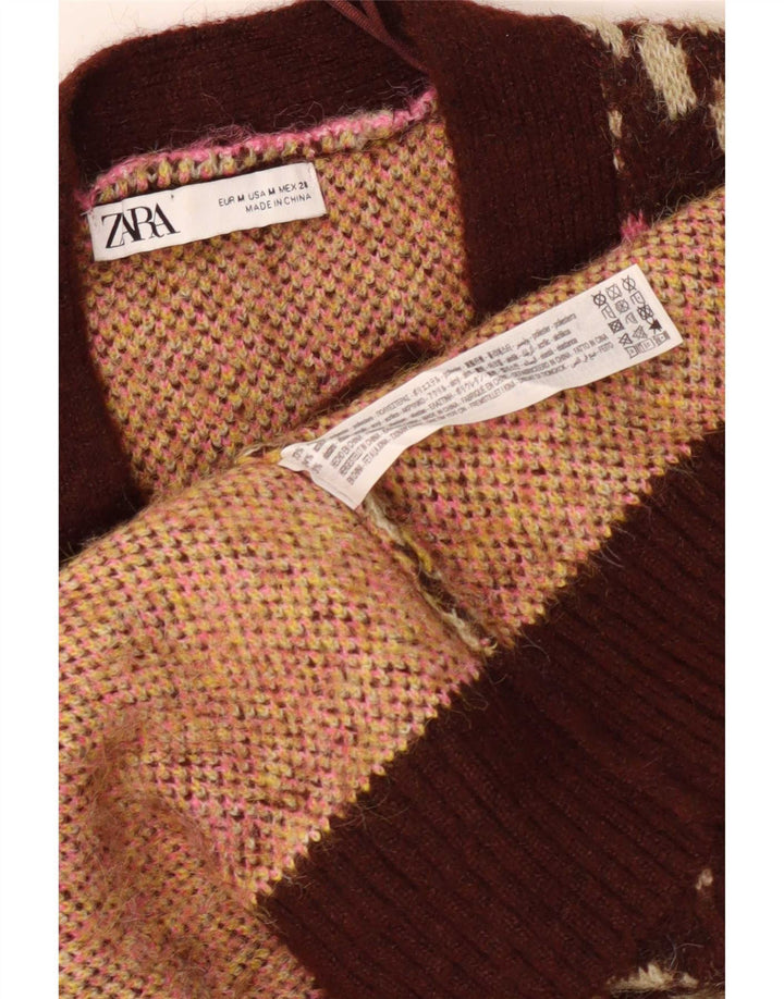Pulover cardigan supradimensionat pentru femei Zara UK 12 Maro mediu Poliester floral