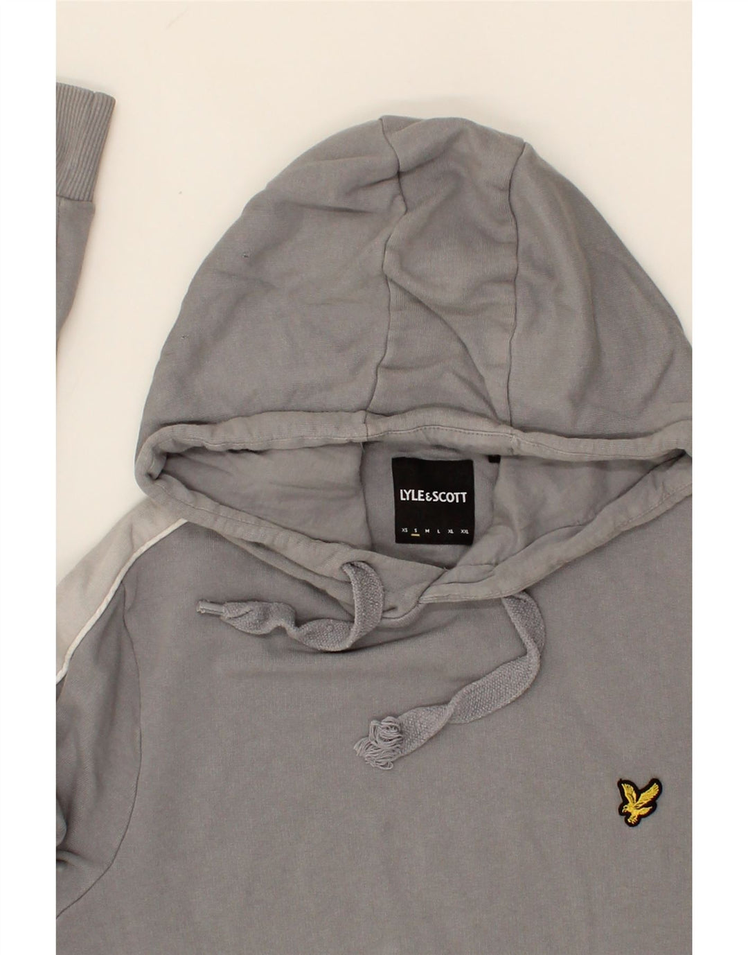 LYLE & SCOTT Mens Hoodie Jumper Small Grey Colourblock Cotton Vintage Lyle & Scott and Second-Hand Lyle & Scott from Messina Hembry 