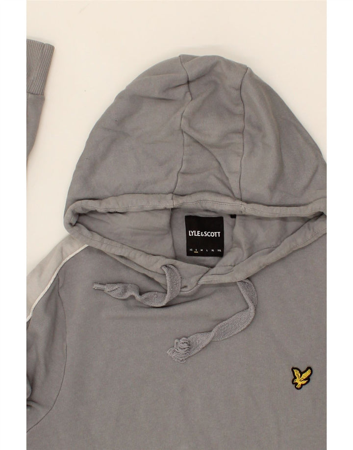 LYLE & SCOTT Mens Hoodie Jumper Small Grey Colourblock Cotton Vintage Lyle & Scott and Second-Hand Lyle & Scott from Messina Hembry 